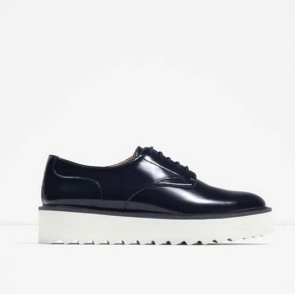 ZARA Derby Platform Bluchers Faux Leather Lace-Up Shoes - Picture 2 of 7
